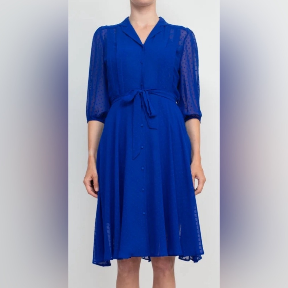 Nanette Lepore Royal Blue Sheer Lined Midi Shirtdress size 4 NWT MSRP $148
